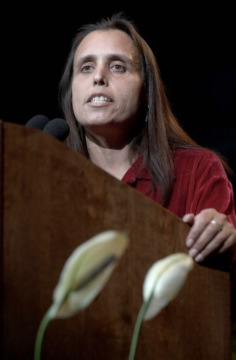 379443 07: Green Party vice-presidential candidate Winona LaDuke speaks October 1, 2000 at a rally for Ralph Nader at the Fleet Center in Boston. According to officials, around ten thousand people attended the event. (Photo by Darren McCollester/Newsmakers)